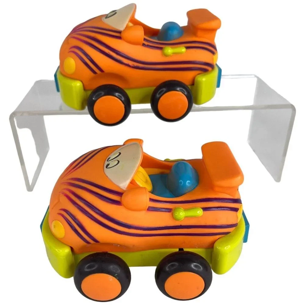 Battat‎ Just B You Pull Back And Go Set Of 4 Rubber Friction Toy Cars Tiger Lot